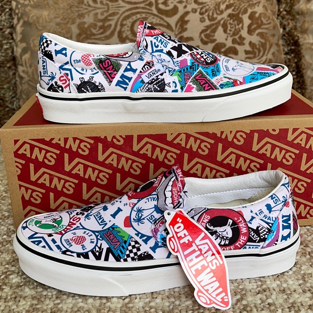 Vans Men’s Classic Slip On Vans Mash Up Stickers/Trwht sneakers - Picture 4 of 16
